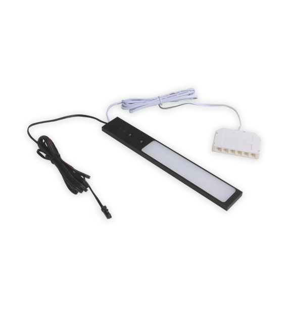 Lampa LED LPLW-6-NW-CZ-ROZ  TEMIS-W wyłcz. podszafkowa z wyłącznikiem 12VDC, 4W, biała neutralna/czarne szczotkowane/200/WJSTM-B/ROZ6xBI/naklejka