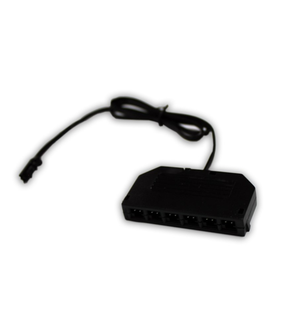 Rozdzielacz ROZ-JSTM6xPŁ-P-15-WJSTM płaski z przewodem 15cm  z wtyczką, czarny 08-026