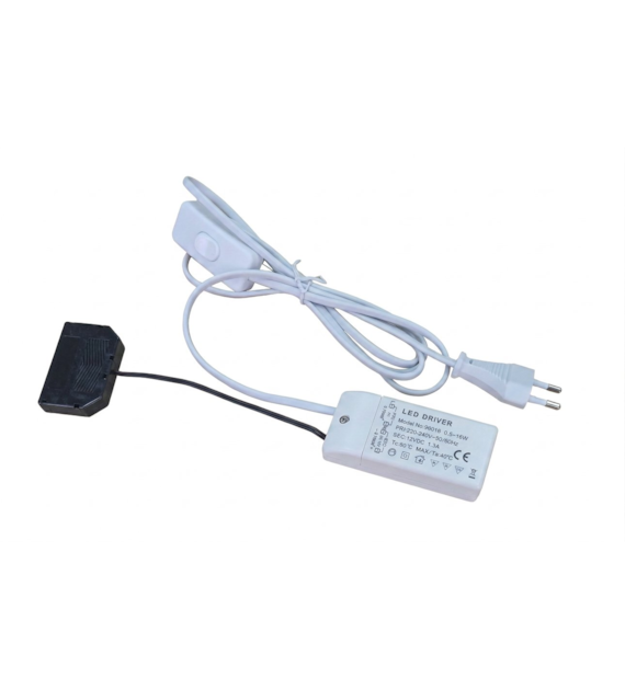 Zasilacz driver ZNDR-16-WP1-ROZ6X 16W 12VDC 1,33A z przewodem sieciowym z wyłącznikiem WP1 i rozdzielaczem płaskim miniAMP 6x