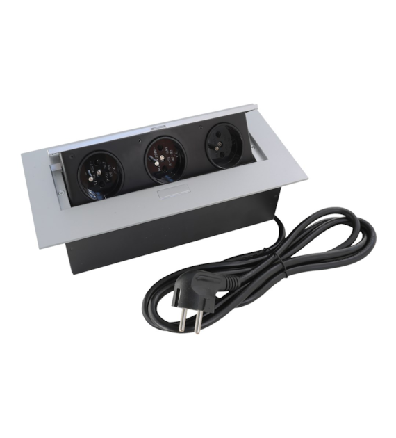 Port FLEXI1-GN3x230-AL z przewodem 3 gniazda 230VAC 10A, alu, przewód sieciowy 2m z wtyczką 11-018