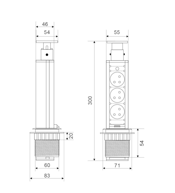 Port SLIM-3x230-CZ-PR 10503 z przewodem 3 gniazda 230VAC 16A, czarny, przewód sieciowy 2m z wtyczką