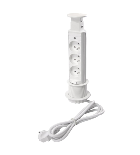 Port SLIM-3x230-BI-PR 10503 z przewodem 3 gniazda 230VAC 16A, biały, przewód sieciowy 2m z wtyczką