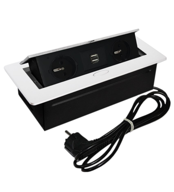 Port OVAL1-2GN230-2USBC-BI z przewodem 2x230VAC 10A,2xUSB 5V 2,1A charger, biały, przewód sieciowy 2m z wtyczką
