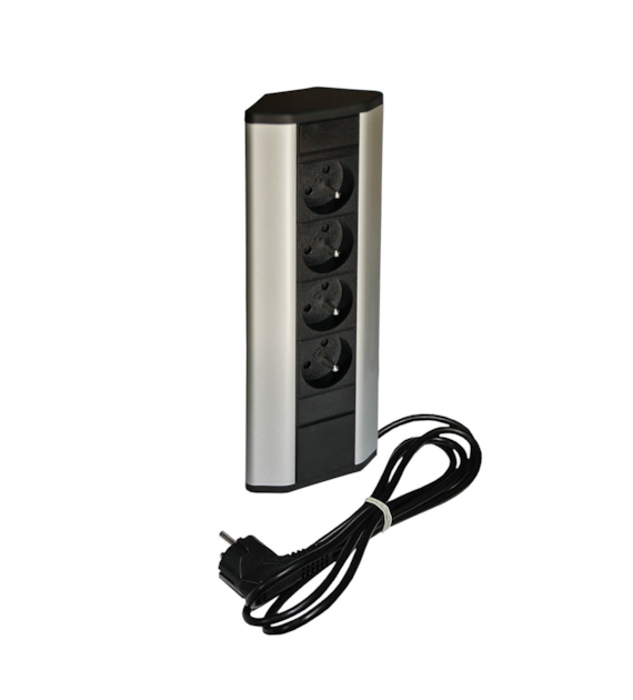 Port CORNER-4x230-ALP  PR 4604 4 gniazda 230VAC 16A, alu, przewód sieciowy 2m z wtyczką