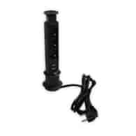 Port SLIM-3x230-2UC-CZ-PRZ 10503-2UC 3 gniazda 230VAC 16A, 2 gniazda USB charger 5VDC, 2,1A, czarny , przewód sieciowy 2m z wtyczką