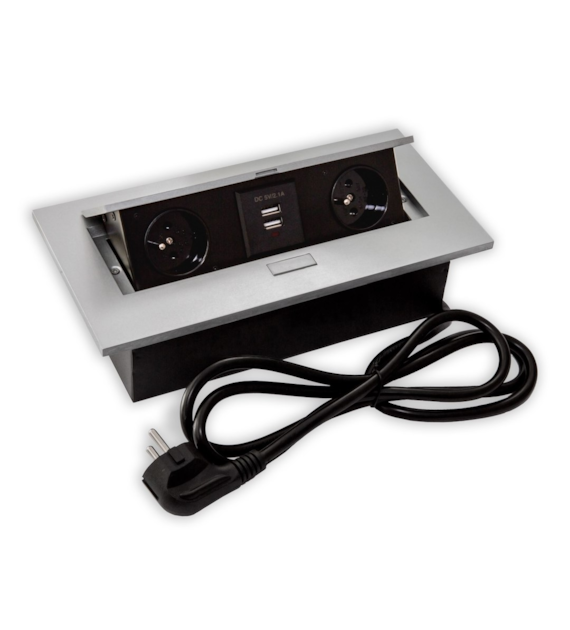 Port FLEXI2-2GN230-2USBCH-ALP przewód 2x230VAC, 2xUSB charger, alu, przewód sieciowy 2m z wtyczką