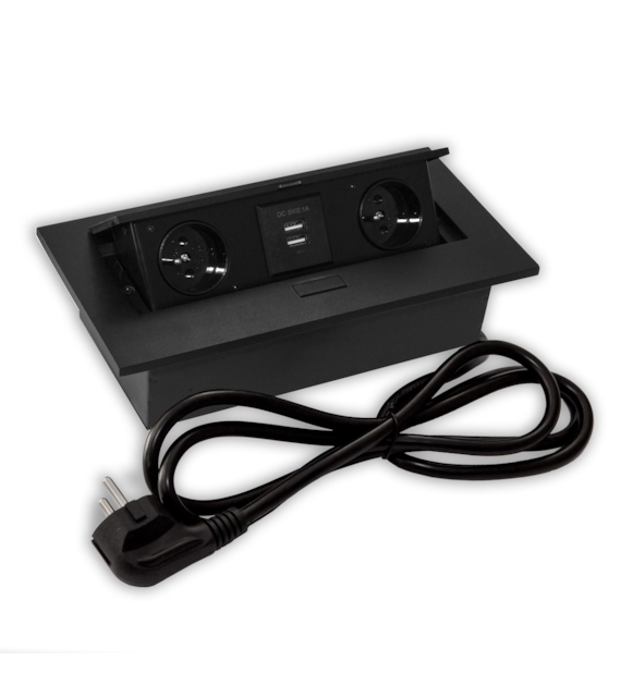 Port FLEXI2-2GN230-2USBA/C-CZP przewód 2x230VAC ,2xUSB charger, czarny, przewód sieciowy 2m z wtyczką