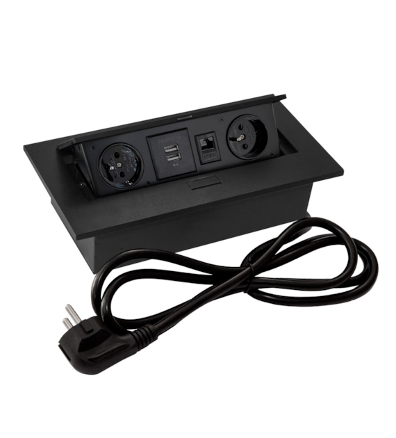 Port FLEXI2-GN230-2USBCH-RJ45-CZ przewód 2x230VAC ,2xUSB charger,RJ45, czarny, przewód sieciowy 2m z wtyczką