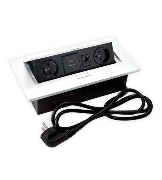 Port FLEXI2-GN230-2USBCH-RJ45-BI przewód 2x230VAC, 2xUSB charger, RJ45, biały, przewód sieciowy 2m z wtyczką