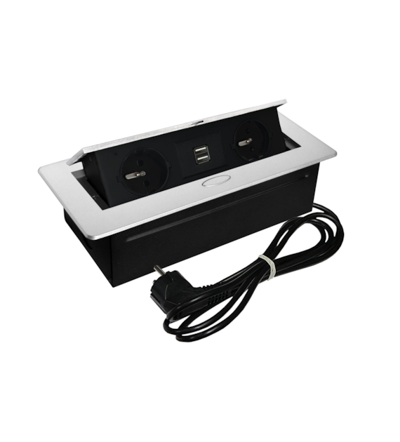 Port OVAL2-2GN230-2USB-A/C-AL z przewodem 2x230VAC 10A,2xUSB-A/C 5V 2,1A  alu charger, przewód sieciowy 2m z wtyczką