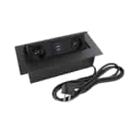 Port FLEXI1-GN230-2USBC-CZ z przew. 2x230VAC 16A,2xUSBcharger,czarny, przewód sieciowy 2m z wtyczką