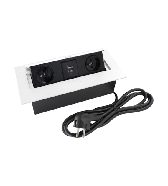 Port FLEXI1-GN230-2USBC-B z przew. 2x230VAC 10A,2xUSBcharger,biały, przewód sieciowy 2m z wtyczką