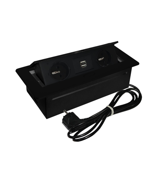 Port OVAL2-2GN230-2USB-A/C-CZ z przewodem 2x230VAC 10A,2xUSB 5V 2,1A  czarny charger, przewód sieciowy 2m z wtyczką