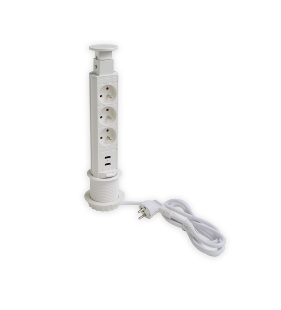 Port SLIM-3x230-2UC-BI-PRZ 10503-2UC 3 gniazda 230VAC 16A, 2 gniazda USB charger 5VDC, 2,1A, biały , przewód sieciowy 2m z wtyczką