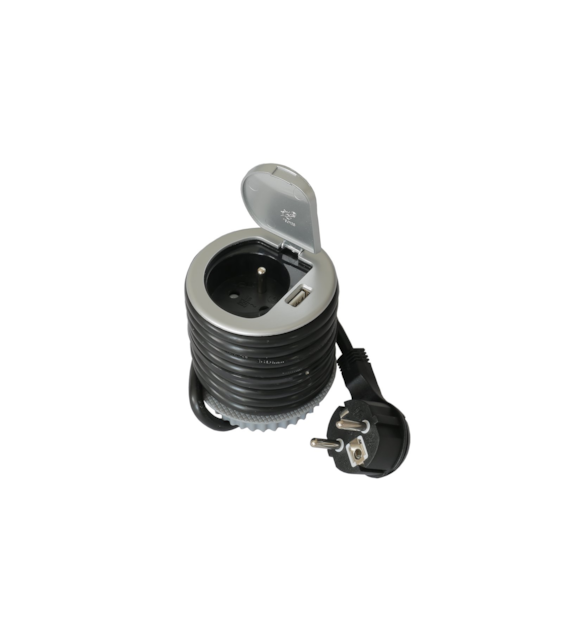 PORT-RING2-ALU-1x230V/1xUSB charger Port RING 1XUSB/ 1x230V alu z przewodem zasilającym 230V  2m