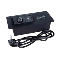 Port AVILIO-1xGN230-2xUSB-A-1xIND-CZ czarny, 1gniazdo 230VAC 10A, 1 gniazdo USB-C, 1gniazdo USB-A,  1ładowarka indukcyjna ,  5V charger  2,1A   przewód sieciowy 2m z wtyczką