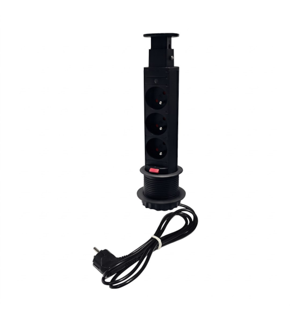 Port SLIM-3x230-CZ-PR 10503 z przewodem 3 gniazda 230VAC 16A, czarny, przewód sieciowy 2m z wtyczką