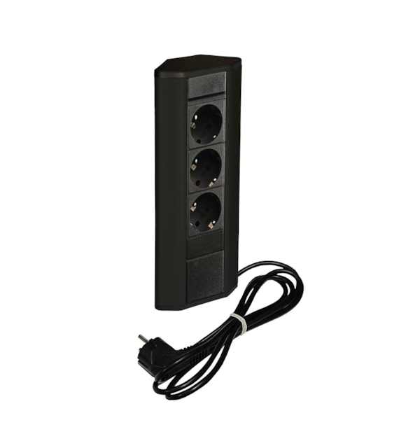 Port CORNER-3x230-CZ 3gniazda 230VAC 16A, czarny, przewód sieciowy 1,8m z wtyczką