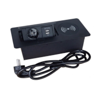 Port AVILIO-1xGN230-2xUSB-A-1xIND-CZ czarny, 1gniazdo 230VAC 10A, 1 gniazdo USB-C, 1gniazdo USB-A,  1ładowarka indukcyjna ,  5V charger  2,1A   przewód sieciowy 2m z wtyczką