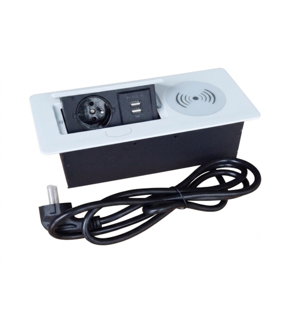 Port AVILIO-1xGN230-2xUSB-A-1xIND-BI biały, 1gniazdo 230VAC 10A,, 2gniazda USB-A,  1ładowarka indukcyjna ,  5V charger  2,1A   przewód sieciowy 2m z wtyczką