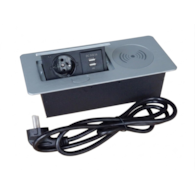 Port AVILIO-1xGN230-1xUSB-C-1xUSB-A-1xIND-SR srebrny, 1gniazdo 230VAC 10A, 1 gniazdo USB-C, 1gniazdo USB-A,  1ładowarka indukcyjna ,  5V charger  2,1A   przewód sieciowy 2m z wtyczką