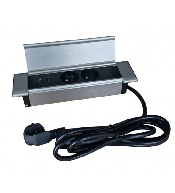 Port COVER-2x230-1xUSBA-1xUSBC-SZ-P szlif  2 gniazda 230VAC 16A, max 3600W,1 gniazdo USB-A i 1 gniazdo USB-C charger 5VDC, 3,1A, przewód sieciowy 2m 3x1,5mm2 z wtyczką