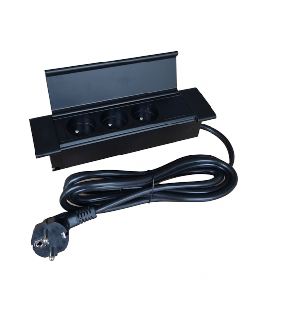 Port COVER-3x230-CZ-P czarny 3 gniazda 230VAC 16A, max 3600W, przewód sieciowy 2m 3x1,5mm2 z wtyczką