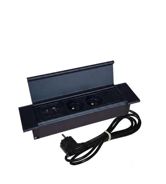 Port COVER-2x230-1xUSBA-1xUSBC-CZ-P czarny  2 gniazda 230VAC 16A, max 3600W,1 gniazdo USB-A i 1 gniazdo USB-C charger 5VDC, 3,1A, przewód sieciowy 2m 3x1,5mm2 z wtyczką