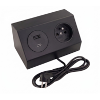 Port CORNER2-USB-CZ 1xgniazdo 230VAC 16A+1xUSB-C+1xUSB-A 5VDC 3A , czarny, przewód sieciowy 2m 3x1,5mm2 z wtyczką