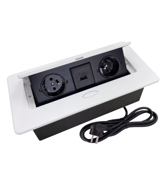 Port OVAL3-USB-BI GN2x230/1xUSB-A/1xUSB-C 16A, biały, przewód sieciowy 1,5m z wtyczką