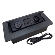 Port OVAL3-USB-CZ GN2x230/1xUSB-A/1xUSB-C 16A, czarny, przewód sieciowy 1,5m z wtyczką