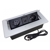 Port OVAL3-USB-SR GN2x230/1xUSB-A/1xUSB-C 16A, srebrny, przewód sieciowy 1,5m z wtyczką