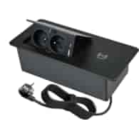 Port AVILIO2-2xGN230-2xUSB-A/C-1xŁB-CZ czarny, 2x gniazda 230VAC 16A, 1x gniazda USB-A,USB-C,  1x ładowarka bezprzewodowa,  5V charger  3A   przewód sieciowy 1,8m z wtyczką
