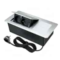 Port AVILIO2-2xGN230-2xUSB-A/C-1xŁB-SR srebrny, 2x gniazda 230VAC 16A, 1x gniazda USB-A,USB-C,  1x ładowarka bezprzewodowa,  5V charger  3A   przewód sieciowy 1,7m z wtyczką